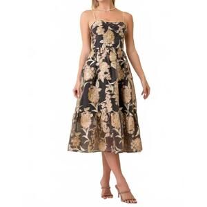NEW MAINSTRIP metallic embossed floral midi dress in black